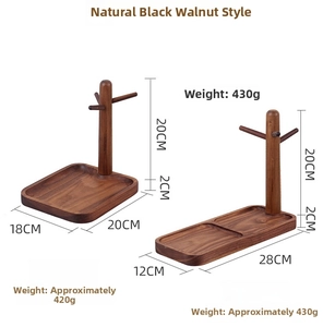 Detailed view of walnut wood paper towel holders with dimensions and weighted bases