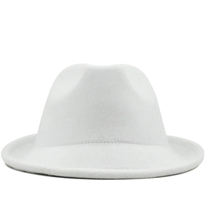 Classic white wool fedora hat with a vintage minimalist silhouette and wide brim