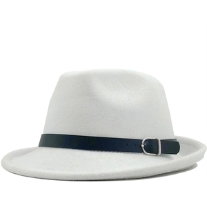 Unisex Vintage Cashmere Fedora Hat British Style Wide Brim Jazz Cap With Metal Buckle Leather Belt Fashion Casual Winter Warm Hat