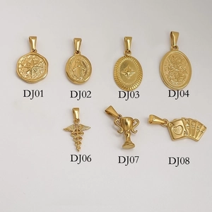 Detailed collection of vintage gold stainless steel pendants with star and angel motifs