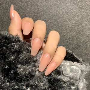 Coffin Press On Nails Nude Pink Jelly Textur Glänzend Lange Ballerina Falsche Nägel Für Frauen Täglich Minimalistisch