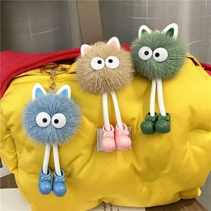 Cute Plush Monster Keychain Faux Fur Big Eyes Long Legs Bag Charm Cartoon Doll Pendant Backpack Car Key Ring Accessory