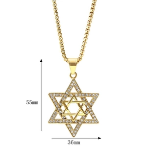 Iced out gold Star of David pendant necklace with dimensions 55mm by 36mm for men