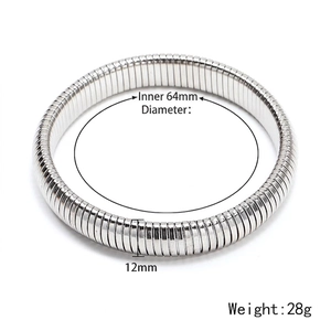 Minimalist silver Tubogas stretch bracelet with polished metallic texture, 12mm wide