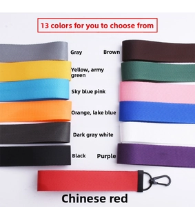 Détail de porte-clés en ruban nylon coloré avec diverses options et crochets en plastique