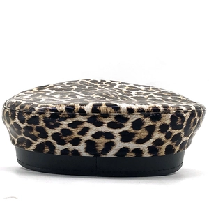 Leopard print flat top cap with leather brim and glossy finish for men and women
