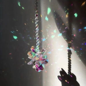 AB crystal flower suncatcher with rainbow prisms for garden decoration and light catching