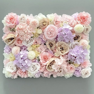 Artificial Flower Wall Panel Satin Rose Hydrangea Realistic Floral Backdrop Wedding Party Home Event Decor Romantic