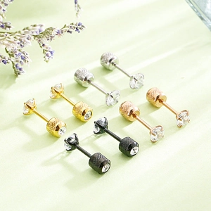 Classic round cubic zirconia stainless steel stud earrings in four assorted colors