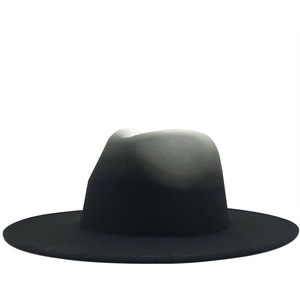 Fashionable gradient ombre wool felt fedora hat with wide brim in black and grey