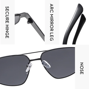 Detail of reinforced hinges and silicone nose pads on retro metal aviator sunglasses