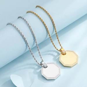 Octagonal titanium steel pendant necklace set with crystals in gold and silver finish