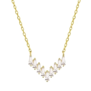 925 silver V-shaped necklace with 14k gold plating and rectangular zircon pendant
