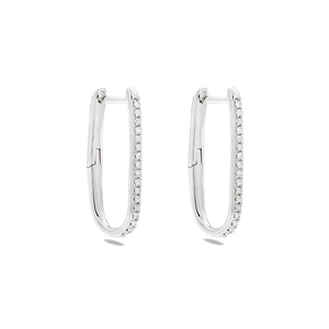 Elegant silver rectangle hoop earrings with shimmering zircon pavé stones