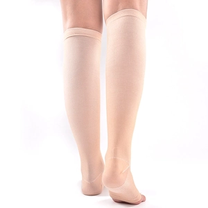 Men's breathable nylon compression socks in beige, mid-calf length for outdoor sports