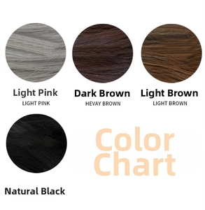 Hair color chart featuring Granny Grey, Dark Brown, Light Brown, and Natural Black swatches