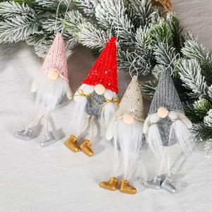 Christmas Gnome Hanging Ornaments Sequined Hat Long Leg Faceless Doll Holiday Home Decor Tree Pendants Knitted Plush