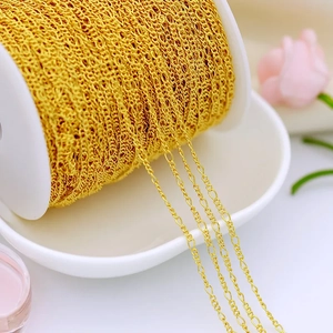 Macro shot of 18K gold plated Figaro chain on spool for DIY jewelry making