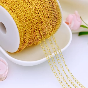 Detail of 18K gold-plated copper O-chain on a white spool for DIY jewelry making