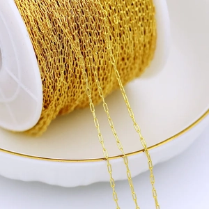 Detailed macro view of 18K gold plated copper O-chain strands with glossy finish
