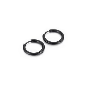 Minimalist black stainless steel hoop earrings with a sleek matte finish for unisex wear