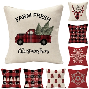 Christmas Pillow Covers Linen Farmhouse Buffalo Plaid Cushion Cases Holiday Home Decor Winter Reindeer Snowflake Sofa Throw Pillowcase