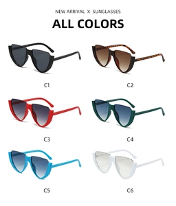 Collection of six rimless V-shaped cat eye sunglasses in various trendy frame colors