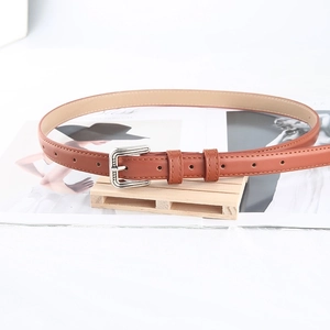 Minimalist brown leather belt for women with elegant silver pin buckle for jeans and dresses
