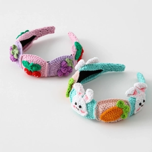 Handmade crochet fruit and rabbit headbands for makeup and parties with non-slip lining