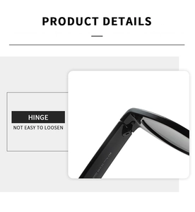 Detail view of durable metal hinges and 66-22-130 size marking on black oval sunglasses