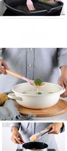 Dettaglio macro di utensili da cucina in silicone rosa termoresistenti con manici in legno