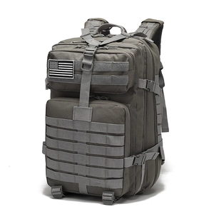 Detail view of the 3P tactical backpack in shadow grey with MOLLE webbing and buckles