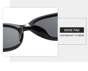 Detail view of integrated nose pads for lightweight black cat-eye sunglasses
