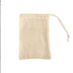 Macro view of natural jute soap pouch texture with durable drawstring closure