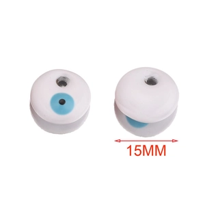 Blue and white round enamel evil eye charm pendant connector in stainless steel 15mm