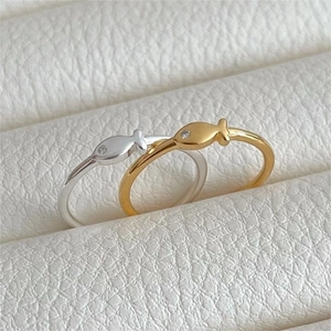 Anelli minimalisti a forma di pesciolino in argento 925 oro e argento con pietre preziose