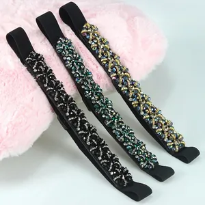 Elastic waist belt with crystal bead decoration for women dresses in three colors