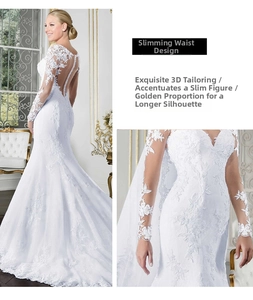 Détail d'une robe de mariée sirène blanche avec broderie en dentelle et manches longues
