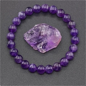 Natural deep purple amethyst beaded stretch bracelet with raw crystal stone prop