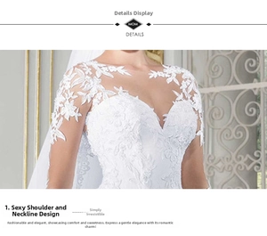 Détails de la broderie florale en dentelle sur l'encolure de la robe de mariée blanche