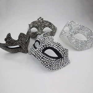 Masquerade ball masks with luxury rhinestones in silver and black for party wear