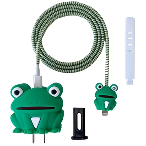 5-piece green cartoon frog silicone case set for 18W/20W charger and charging cable