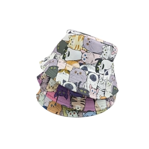 Digital print bucket hat with cute cartoon cat patterns in various colorful styles