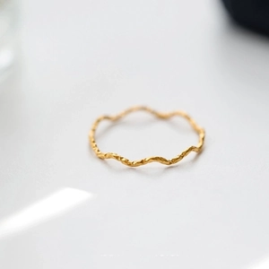 Wave Stainless Steel Ring Minimalist Hammered Texture Thin Band Stackable Fashion Jewelry For Women Non Fading