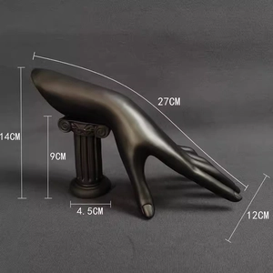 Matte black hand model jewelry display stand with Roman column base and dimensions