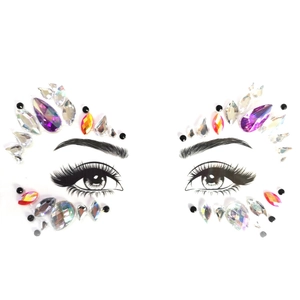 Halloween rave face jewel stickers with purple and iridescent acrylic rhinestones