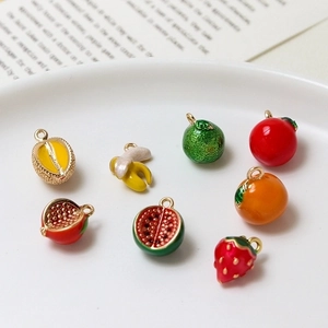 Set of 8 colorful enamel fruit charms including lemon and strawberry for DIY jewelry