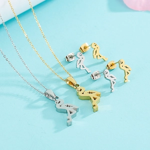 Flamingo Necklace And Stud Earrings Stainless Steel Animal Pendant Jewelry For Women Hollow Design Cute Minimalist Style