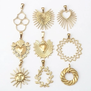 Gold Stainless Steel Pendants Sun Heart Sacred Heart Leaf Designs For DIY Jewelry Making Fashion Accessories