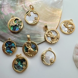 Sun Moon Star Rabbit Zircon Pendants Gold Plated Copper Abalone Shell Mother Of Artificial Pearl Charms For DIY Jewelry Making